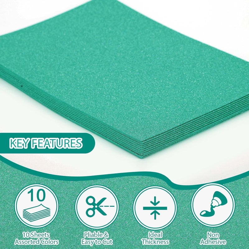 Nitelemn 10 Pack Glitter Foam Sheets Craft 8 x 12 inch, Sparkles Foam Paper for Art Crafts Projects, Classrooms Scrapbook Gift DIY Cutters Card Party Decoration (Teal) - Image 3